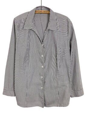 Womens Oversized Striped Button Down Shirt Black White Cotton Blend Minimalist L